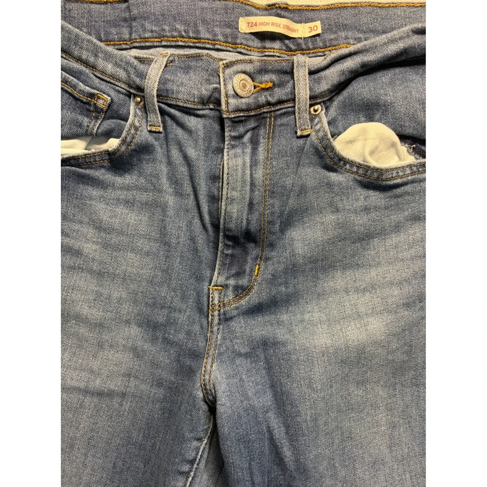 Levi's 724 High Rise Straight Jeans Womens Size 30 Blue Denim Raw Frayed Hem
